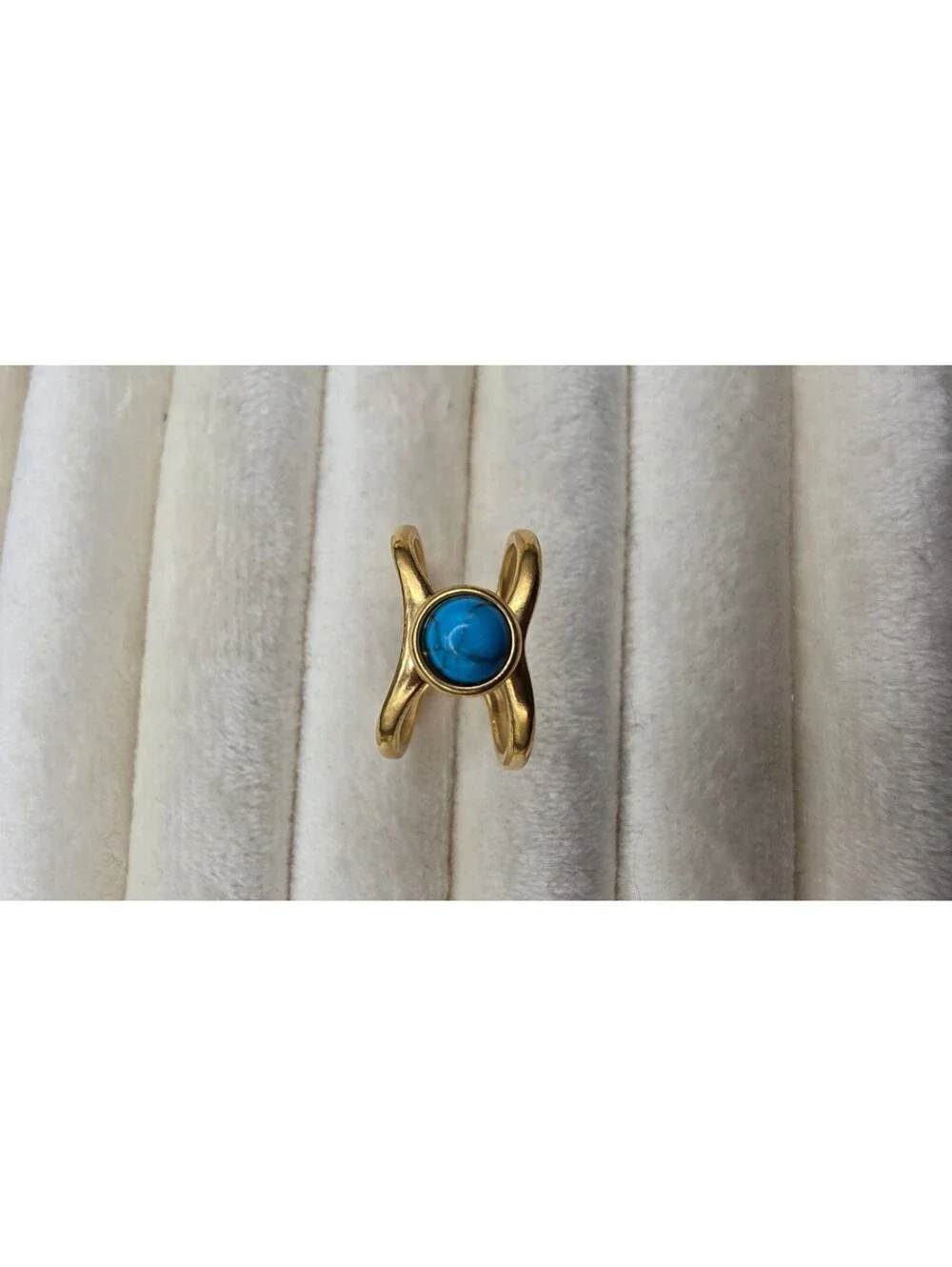 Bohemian Gold-Tone Stainless Steel Turquoise Open Ring Size Adjustable